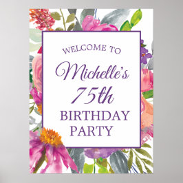 Lila Rosa Blommigt 75:e Birthday Välkommen Poster