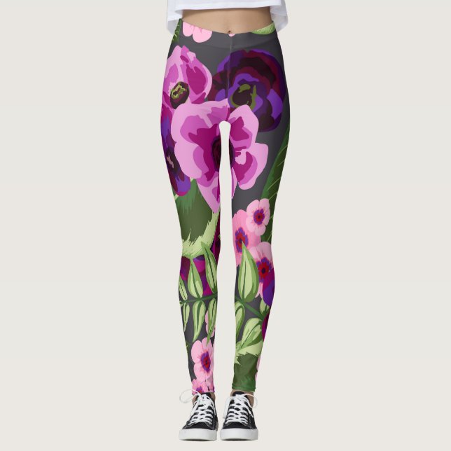Lila, Rosa, Blommigt av Grönt Leggings (Framsida)