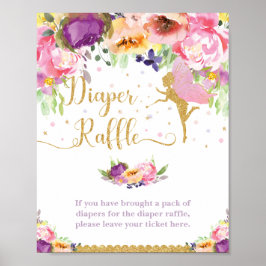 Lila Rosa Blommigt Baby Diaper Raffle Sign Poster