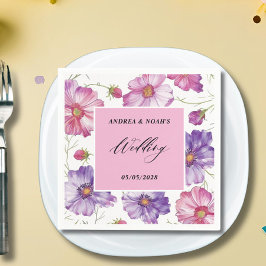 Lila Rosa Blommigt Bröllop Pappersservett