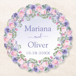 Lila Rosa Blommigt Bröllop Underlägg Papper