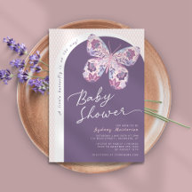 Lila Rosa Blommigt Butterfly Baby Shower