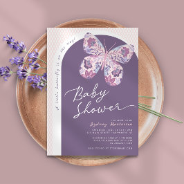 Lila Rosa Blommigt Butterfly Baby Shower Inbjudningar