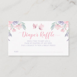 Lila Rosa Blommigt Butterfly Diaper Raffle Biljett Tilläggskort
