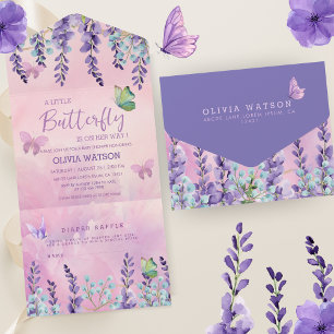 Lila Rosa Blommigt Butterfly Girl Baby Shower