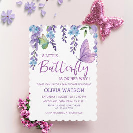 Lila Rosa Blommigt Butterfly Girl Baby Shower Inbjudningar