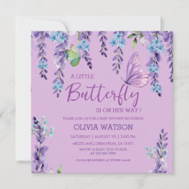 Lila Rosa Blommigt Butterfly Girl Baby Shower Inbjudningar