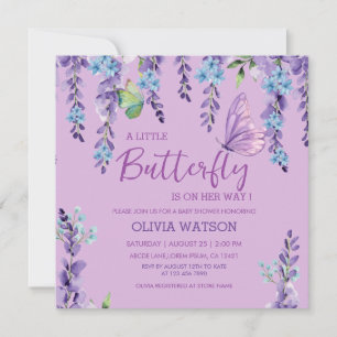 Lila Rosa Blommigt Butterfly Girl Baby Shower Inbjudningar