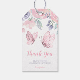 Lila Rosa Blommigt Butterfly Girl Baby Shower Presentetikett