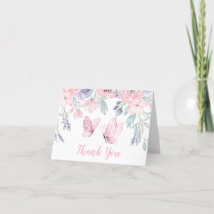 Lila Rosa Blommigt Butterfly Girl Baby Shower Tack Kort