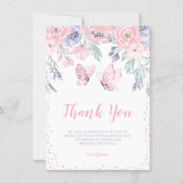 Lila Rosa Blommigt Butterfly Girl Baby Shower Tack Kort