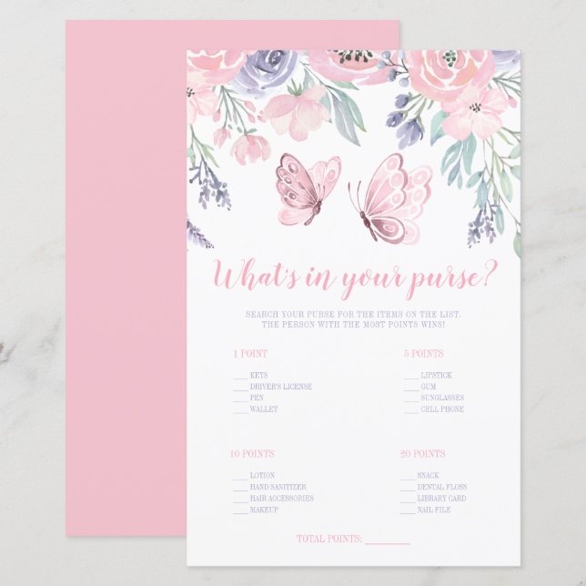 Lila Rosa Blommigt Butterfly What's in Your Purse (Fram/baksida)