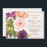 Lila  Rosa Blommigt Cream 60:e födelsedagen<br><div class="desc">Elegant botanisk lila och  rosa vattenfärgad blommigt 60 födelsedagsfest inbjudan för kvinnor. Kontakta oss om du behöver hjälp med anpassning eller om du vill begära matchande produkter.</div>