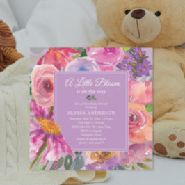 Lila Rosa Blommigt Little Bloom Baby Shower Inbjudningar