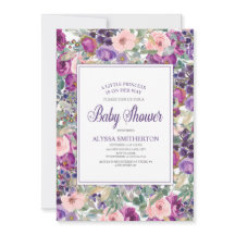 Lila Rosa Blommigt Little Girl Baby Shower