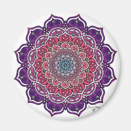 Lila-Rosa Blommigt Mandala Magnet