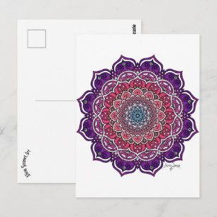 Lila-Rosa Blommigt Mandala Vykort