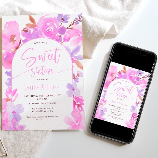 Lila rosa blommigt med låg fetthalt 16 inbjudningar (Skapare uppladdad)