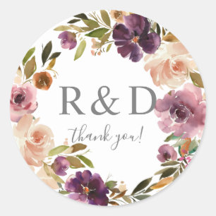 Lila & Rosa  Blommigt Monogram - Classic Rou Runt Klistermärke