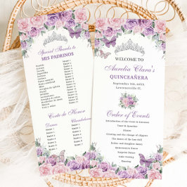 Lila Rosa Blommigt Quinceañera Order of Events Program