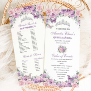 Lila Rosa Blommigt Quinceañera Order of Events Program