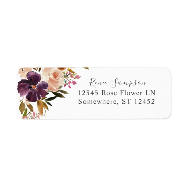 Lila &  Rosa Blommigt Returadressetikett Returadress Etikett (Framsidan)
