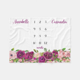 Lila Rosa  Blommigt Ro Twin Milestone Baby Fleecefilt