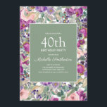 Lila  Rosa Blommigt Sage Grönt 40 födelsedagar Inbjudningar<br><div class="desc">Vacker och elegant lila och  rosa,  blommigt och sage grönt lämnar 40-årsfestinbjudan till kvinnor. Kontakta oss om du behöver hjälp med att anpassa eller matcha produkter.</div>