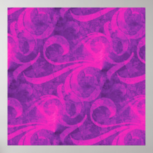 Lila Rosa Blommigt Swirl Flourish Girly Mönster Poster