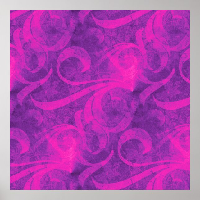 Lila Rosa Blommigt Swirl Flourish Girly Mönster Poster (Framsidan)