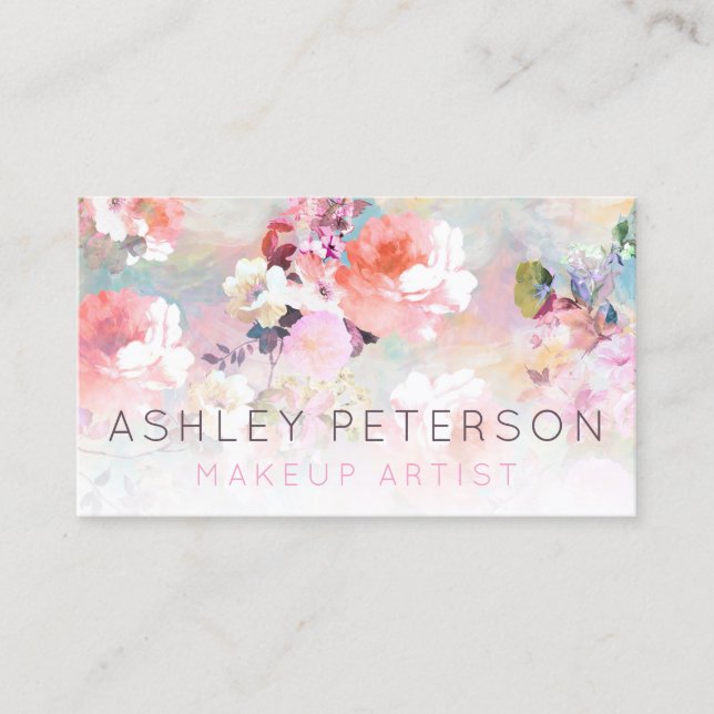 Lila rosa blommigt vattenfärgsmakeriup typografi visitkort (Framsida)
