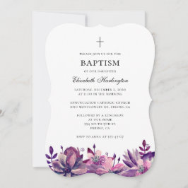 Lila rosa blommor baptism - inbjudan vattenfärg