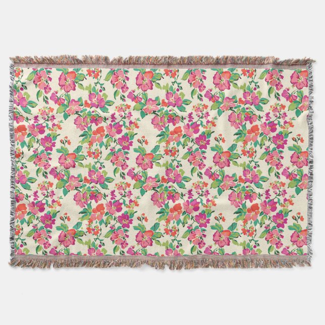 Lila\rosa blommor grönt löv filt (Framsidan)