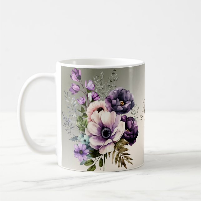 Lila Rosa Blommor Guld Elegant Kaffemugg (Vänster)