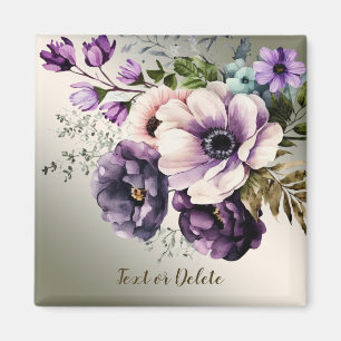 Lila Rosa Blommor Guld Elegant Magnet