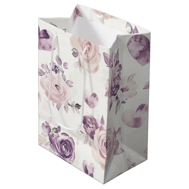 Lila Rosa Blommor & Hjärtan Födelsedag (Framsidan Vinklad)