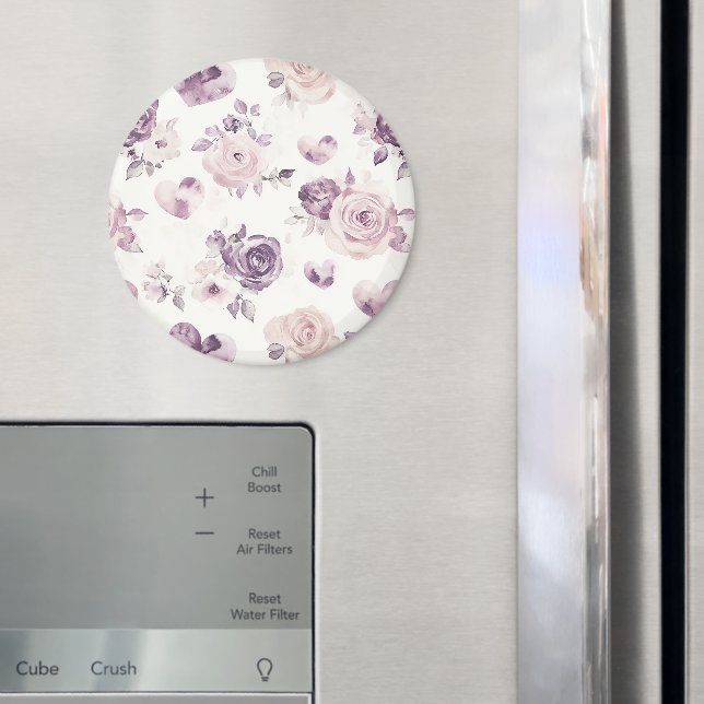 Lila Rosa Blommor & Hjärtan   Magnet (In Situ (Fridge))