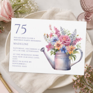 Lila Rosa Blommor Landträdgård 75-årsdag Inbjudningar