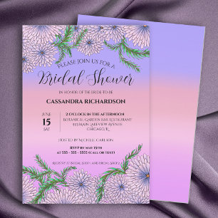 Lila Rosa Blommor och Gröna Blad Bröllopsdusch Inbjudningar