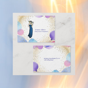 Lila Rosa Blue Balloon Snyggt Party Organizer Visitkort