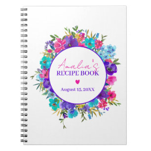 Lila Rosa Blue Blommigt Recipe Bok Anteckningsbok