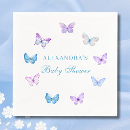 Lila Rosa Blue Butterfly Baby Shower Pappersservett