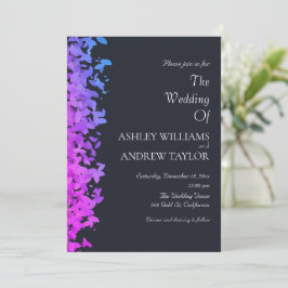 Lila Rosa Blue Löv Elegant Mörk Navy Bröllop Inbjudningar