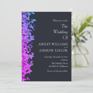 Lila Rosa Blue Löv Elegant Mörk Navy Bröllop Inbjudningar