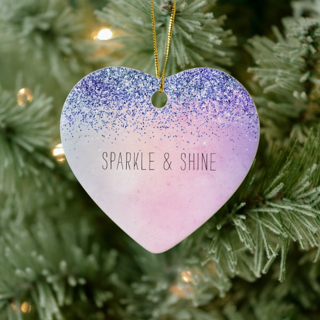 Lila Rosa Blue Ombre Glitter Julgransprydnad Keramik (Träd)