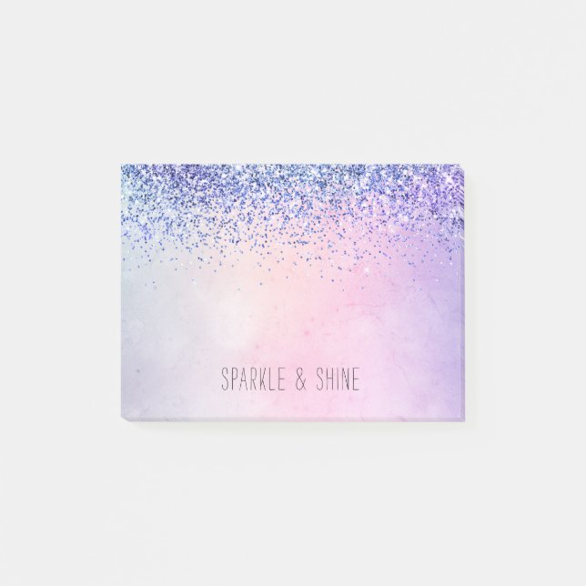 Lila Rosa Blue Ombre Glitter Post-it Block (Framsida)