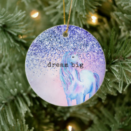 Lila Rosa Blue Ombre Glitter Unicorn Julgransprydnad Keramik