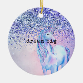 Lila Rosa Blue Ombre Glitter Unicorn Julgransprydnad Keramik