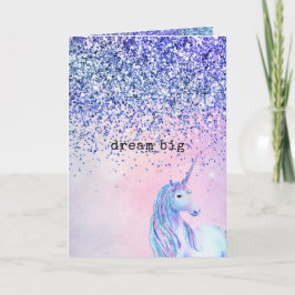 Lila Rosa Blue Ombre Glitter Unicorn Kort