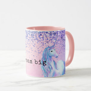 Lila Rosa Blue Ombre Glitter Unicorn Mugg